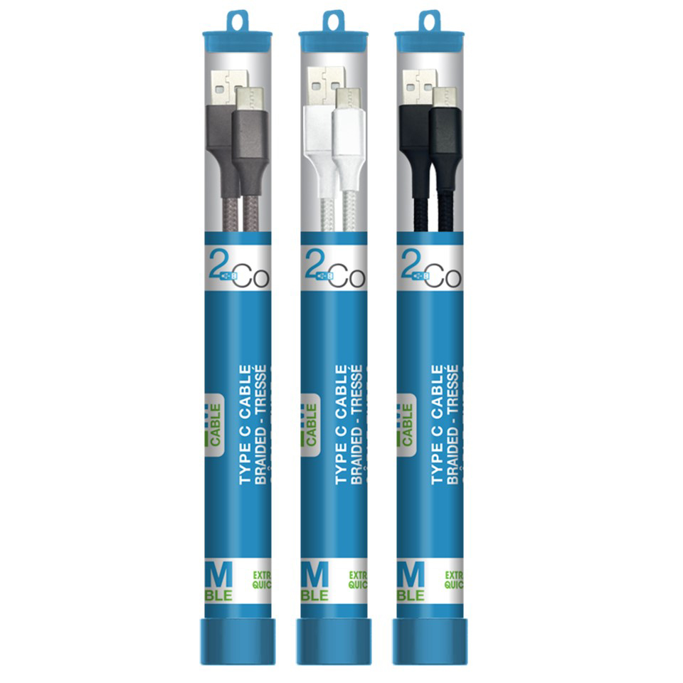Image 2M USB-A à Type-C câbles tressés, 3 couleurs assorties : noir, gris, blanc