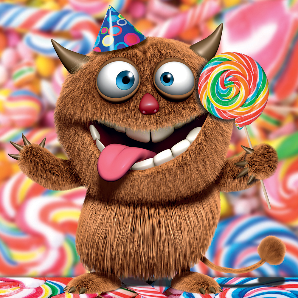 Image 3D Greeting Card - Funny Monster with Lolipop