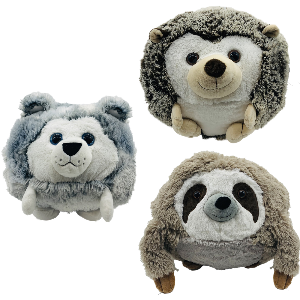 Image Set of 12 assorted plush toys: Husky, Hedgehog, and Sloth