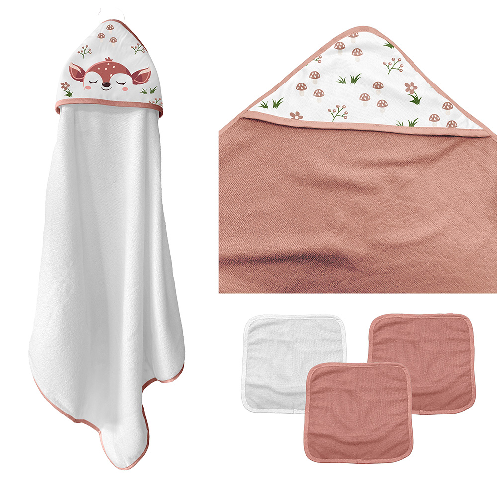 Image Set/2 Hooded Towels and 3 Wash Cloths - Deer