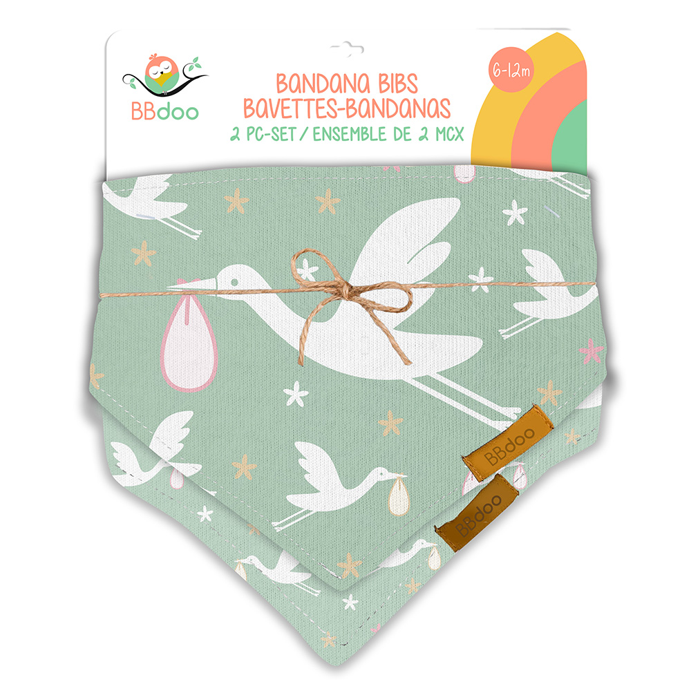 Image Ensemble de 2 bavettes bandana - Cigogne