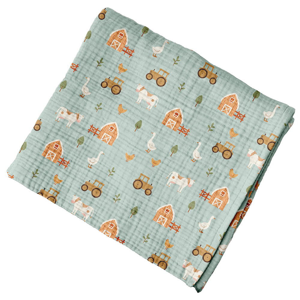 Image Muslin Blanket -  Farm Animals / 90 cm x 110 cm
