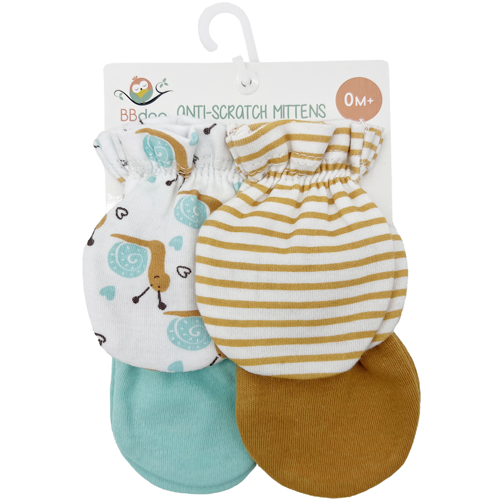 Image Mitaines anti-égratignures pour bébés, ensemble de 4 paires - Modèle Escargot