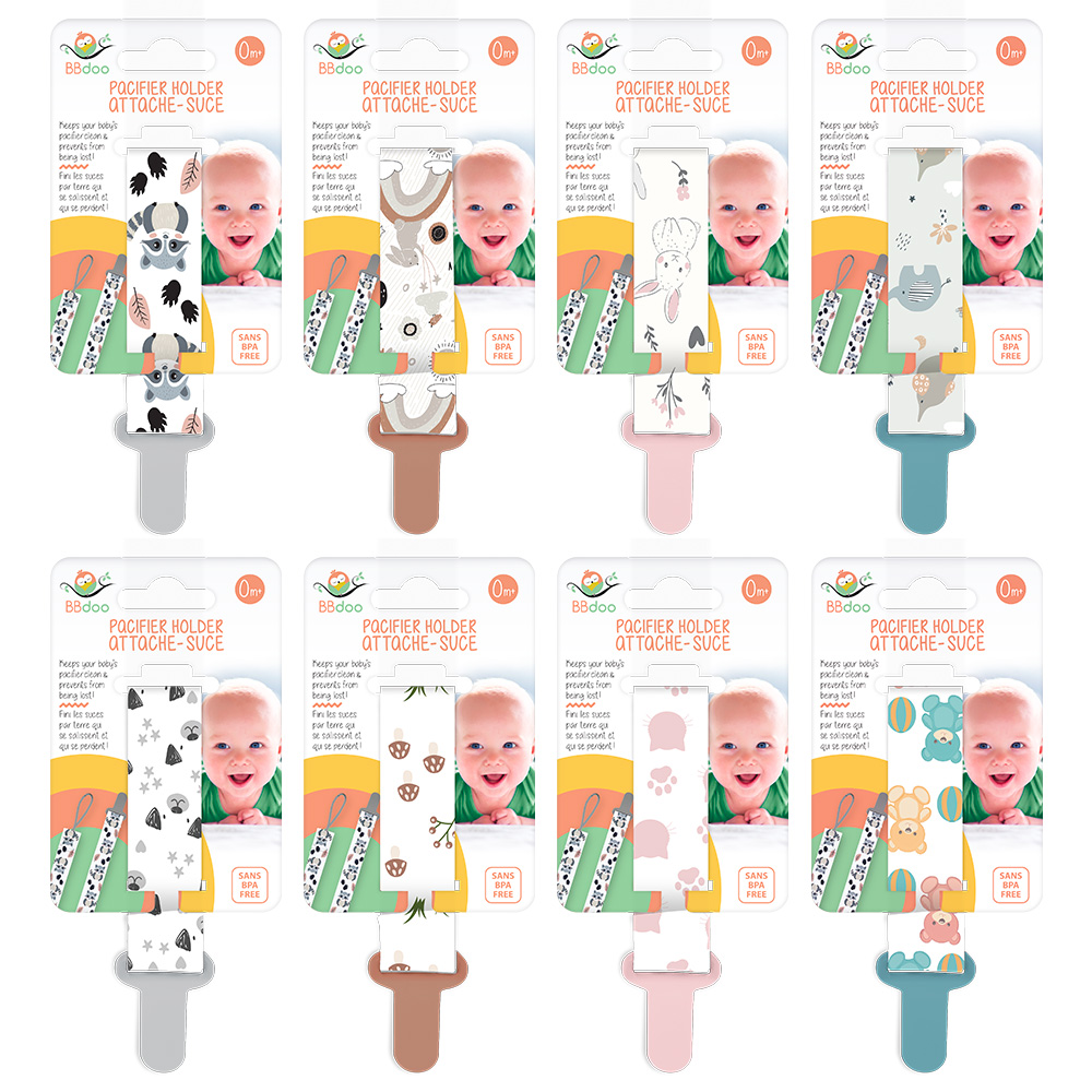 Image Pacifier Holders, 8 assorted designs, 16 pcs