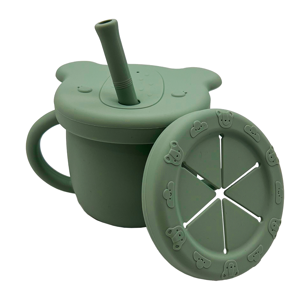 Image Tasse en silicone 2-en-1 pour boire et grignoter -vert