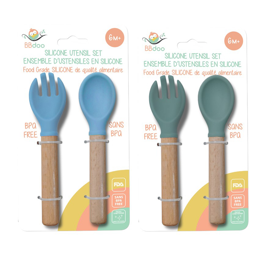 Image 2-Pack of Baby Silicone Forks and Spoons - 2 Assorted Colors : blue and green