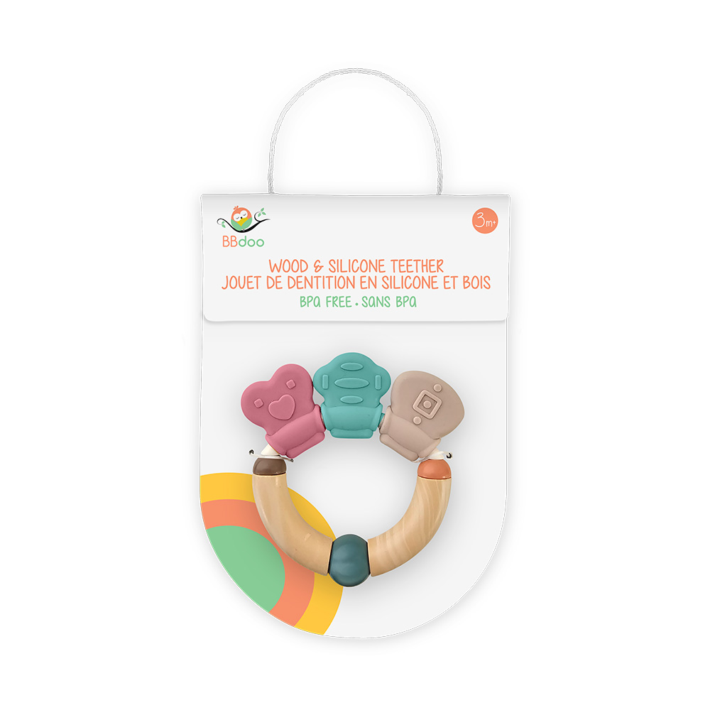 Image Baby Rattle & Teether Ring - Silicone and Plastic Wood Grain Look