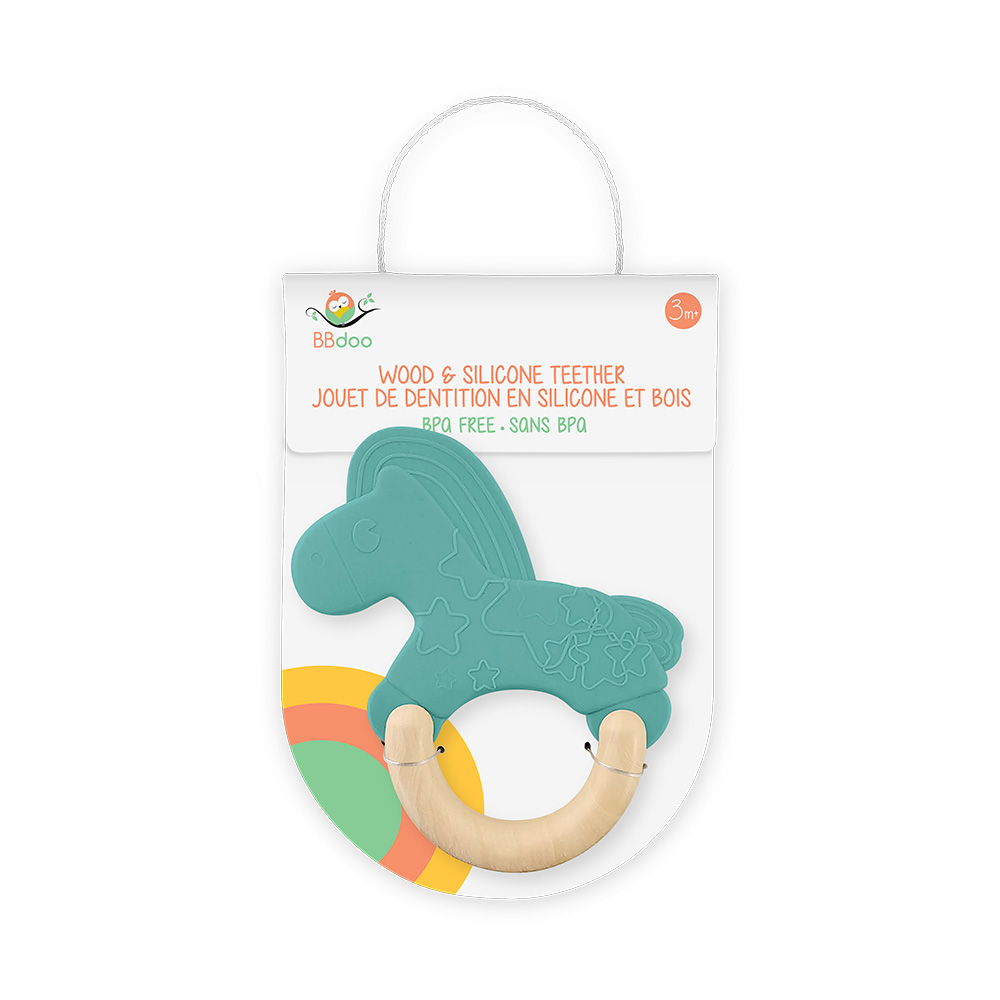 Image Baby Teether Toy, Horse Design - Silicone and Plastic Wood Grain Look