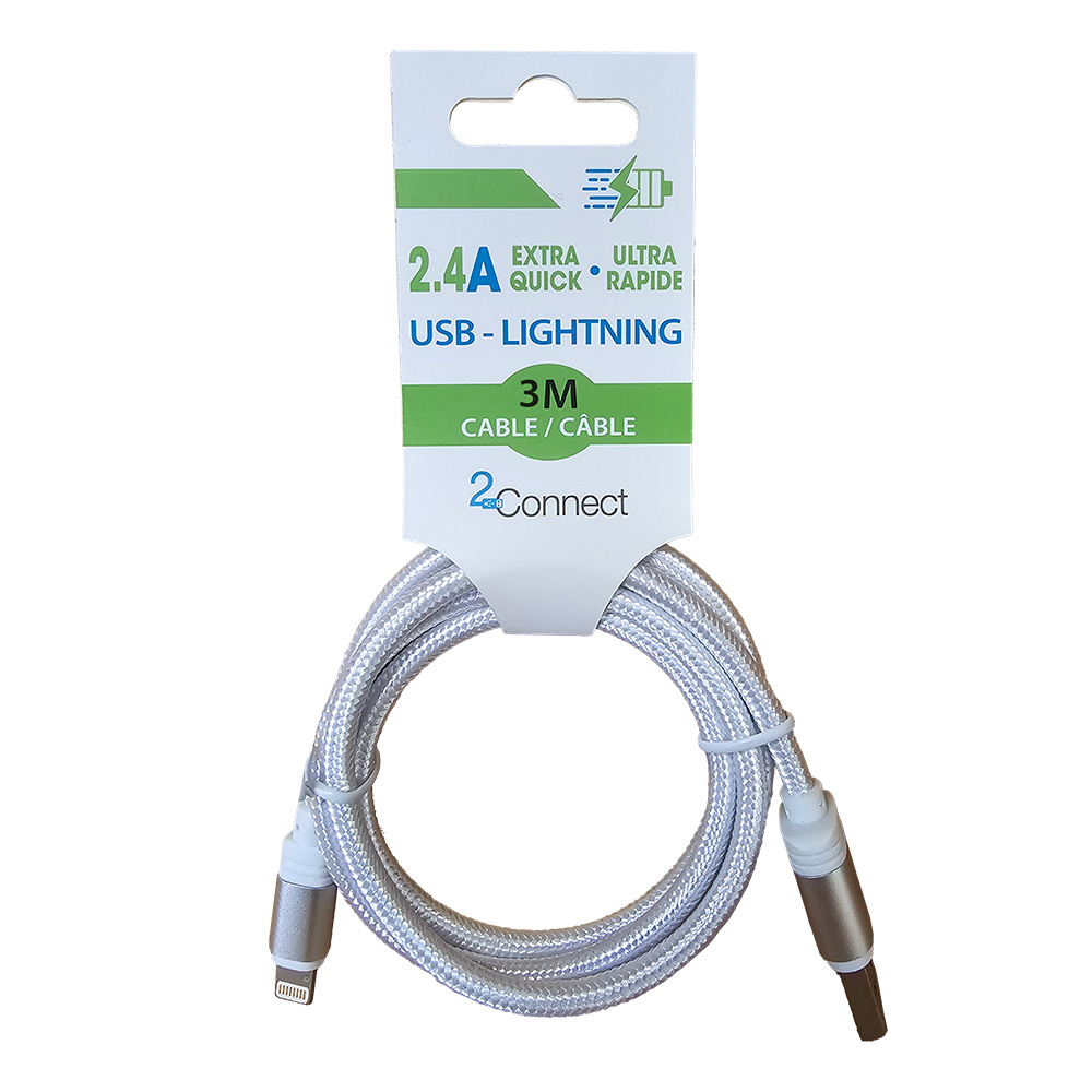 Image USB-A to Lightning Cables - 3m - 2 asst. colors : White, Black
