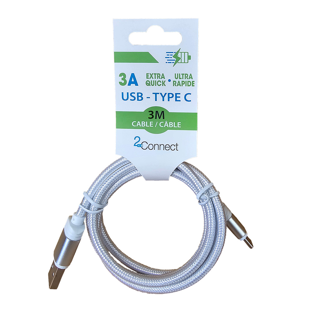 Image USB-A to Type C, 3m, 2 Assorted Colors: White, Black