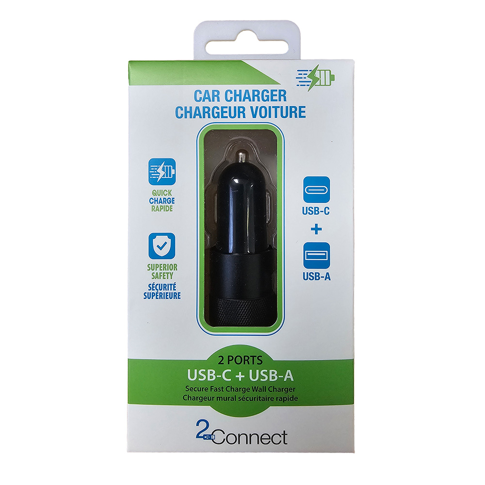 Image Car Charger, certified, Dual Port: USB-C & USB-A