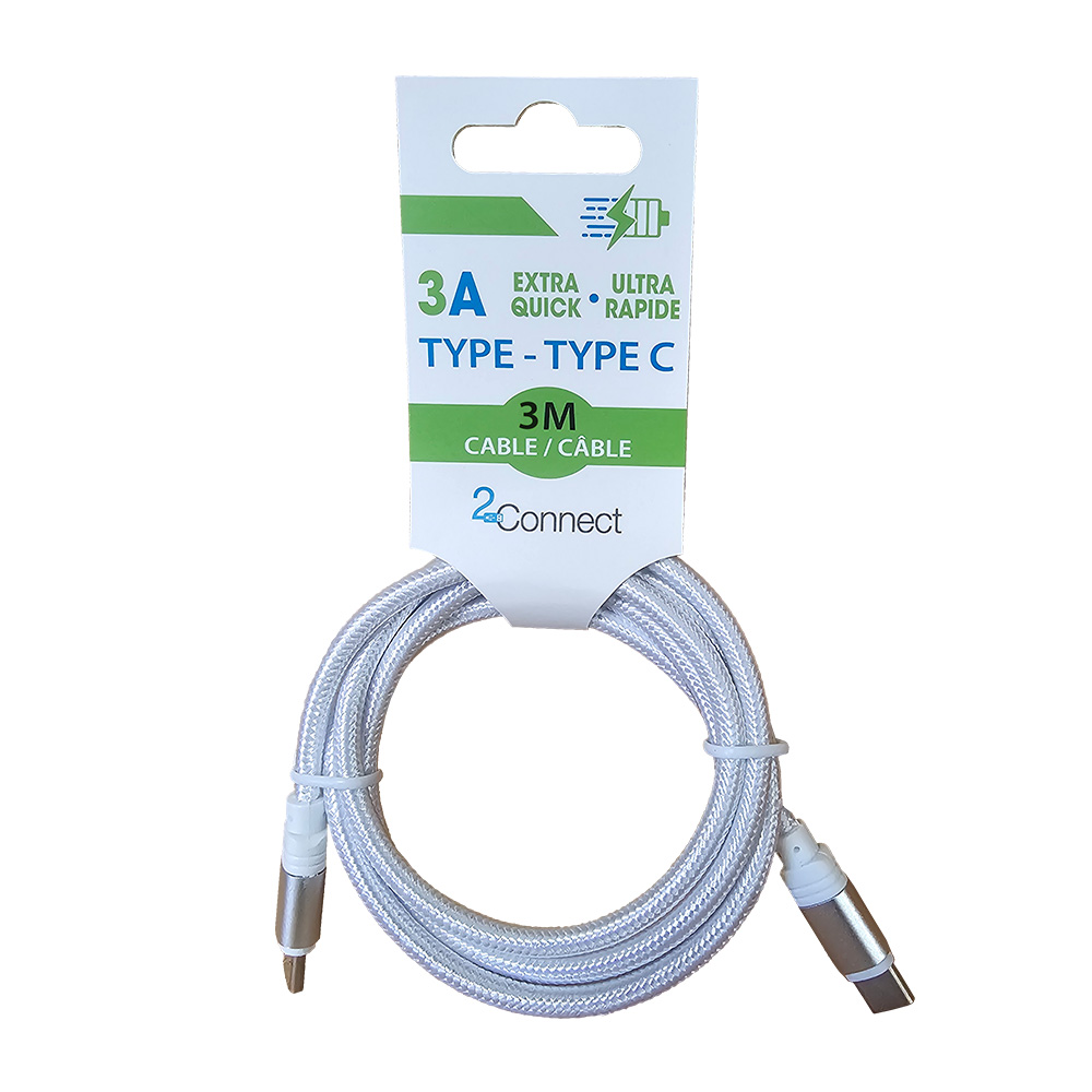 Image Type C to Type C Braided Cable, 3m, 2 Assorted Colors: White, Black