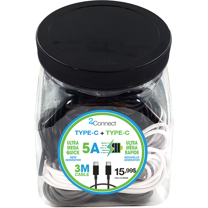 Image Bowl of 24 x TYPE-C to TYPE-C Cable - 3m - 3 assorted colors