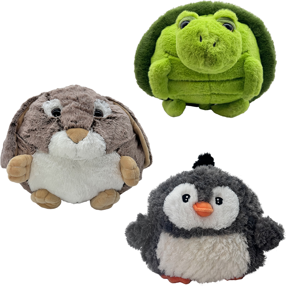 Image Set of 12 assorted Plush-Sleeves: Bunny, Penguin, and Turtle