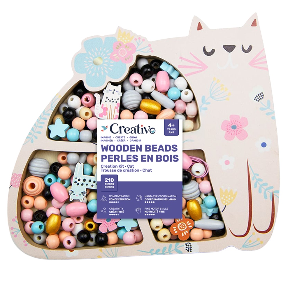 Image Creativo - Trousse de perles en bois - Chat / 210 pièces