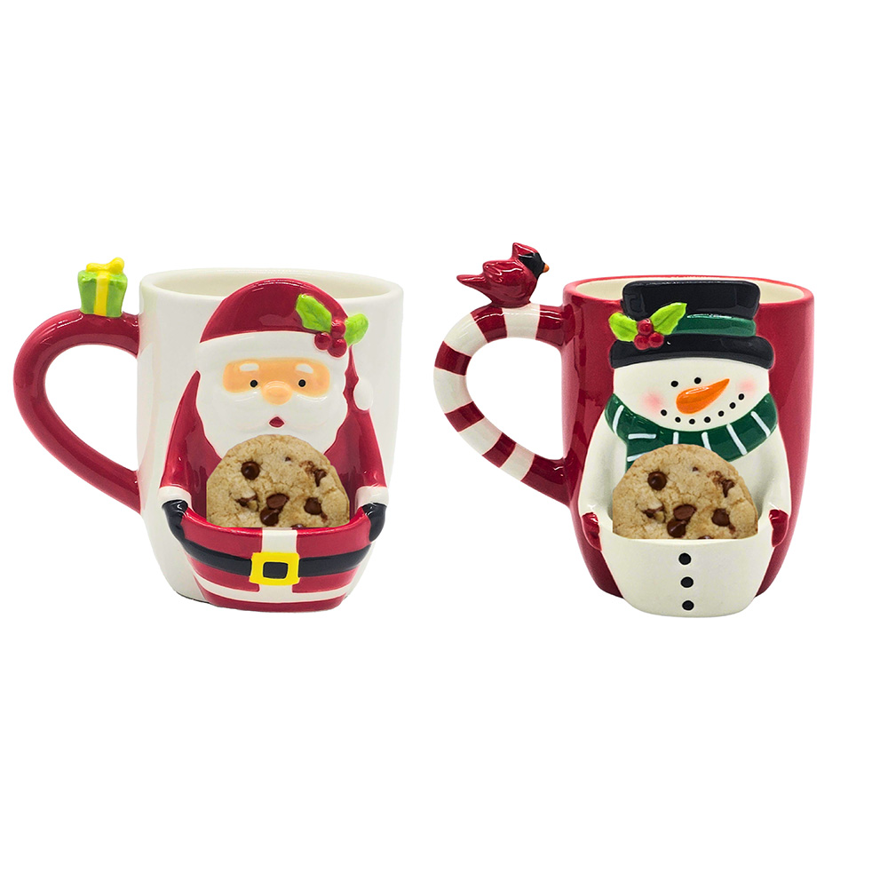 Image Tasses en céramique (13 oz) - Père Noël & Bonhomme de neige / 14L x 11H cm 2 ass`t