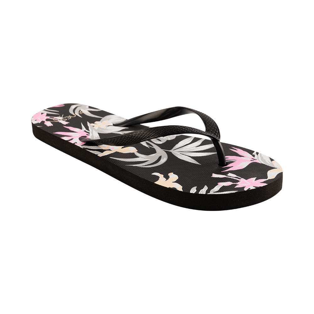 Image Dunes Beach flip flops Women flowers BLACK