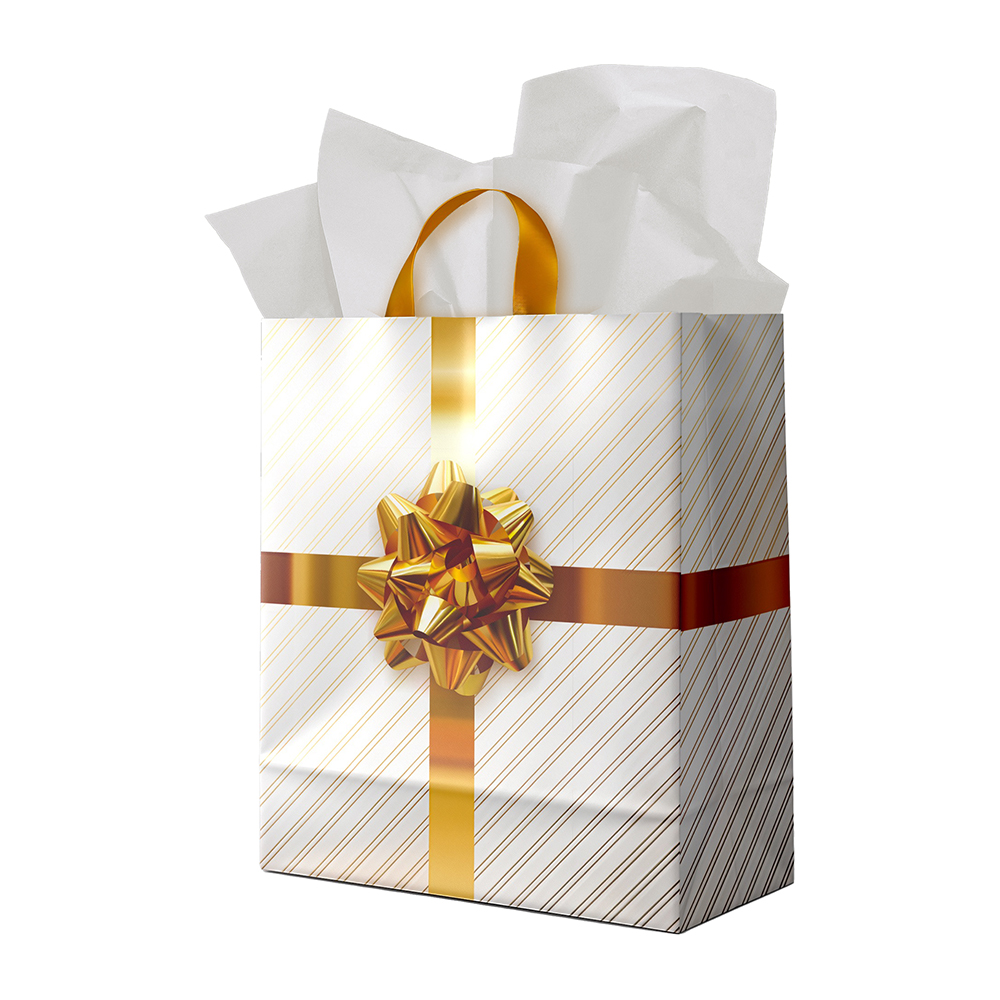 Image Gift Bag - Large - Gold Bow and Stripes