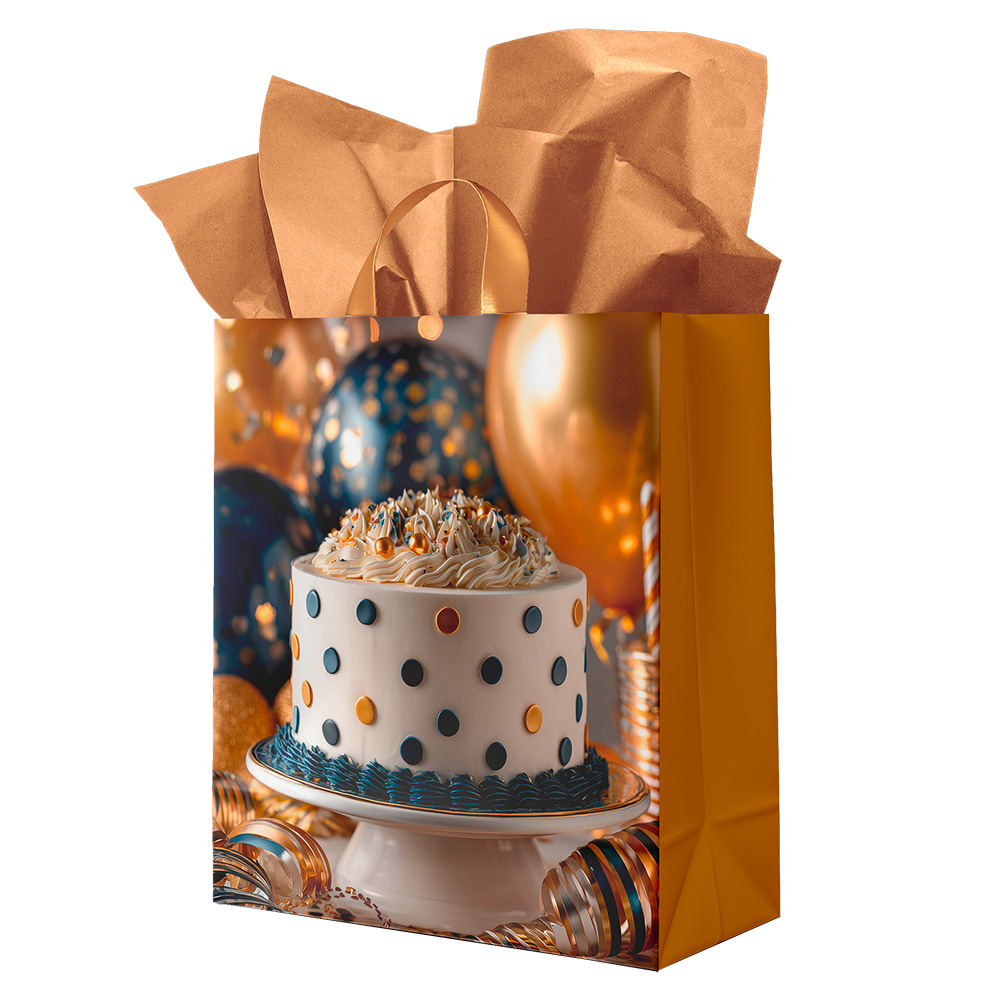 Image Sac cadeau – Grand – Gâteau doré et bleu