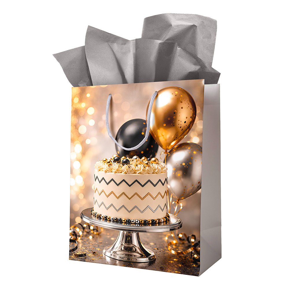 Image Sac cadeau pour adulte – Large - Gâteau zizag argent