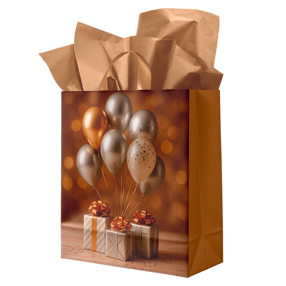 Image Sac cadeau – Petit – Ballons or et argent