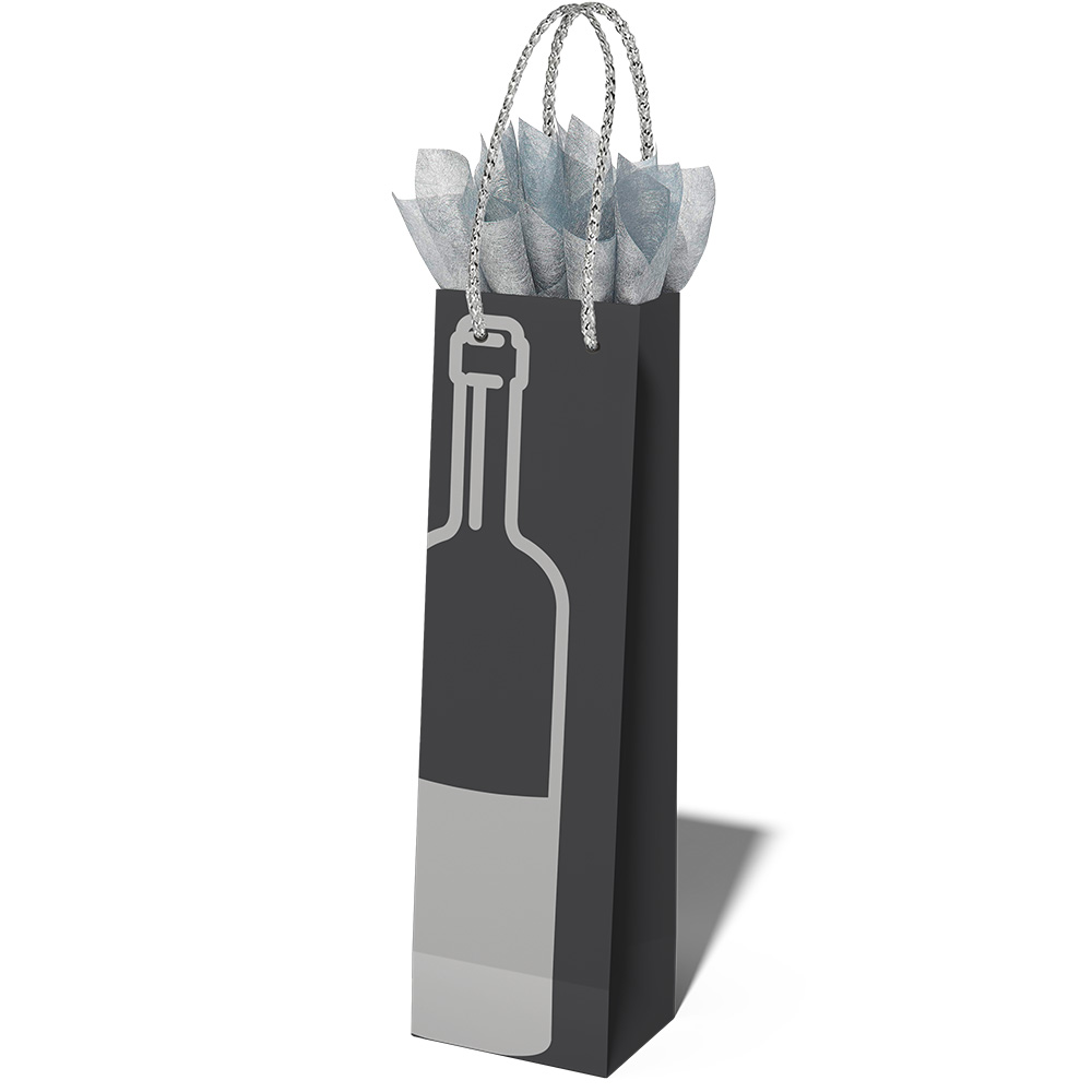 Image Sac cadeau pour bouteille de vin - Noir avec motif bouteille blanche