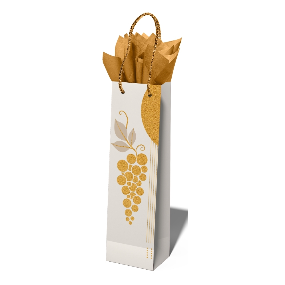 Image Wine Bottle Gift Bag - Off-White with Grape Design