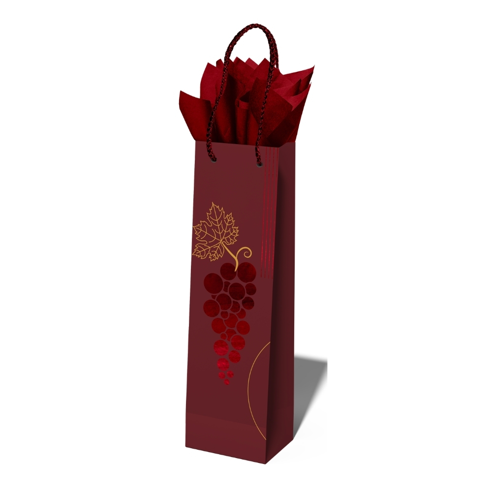 Image Wine Bottle Gift Bag - Burgundy with Grape Design