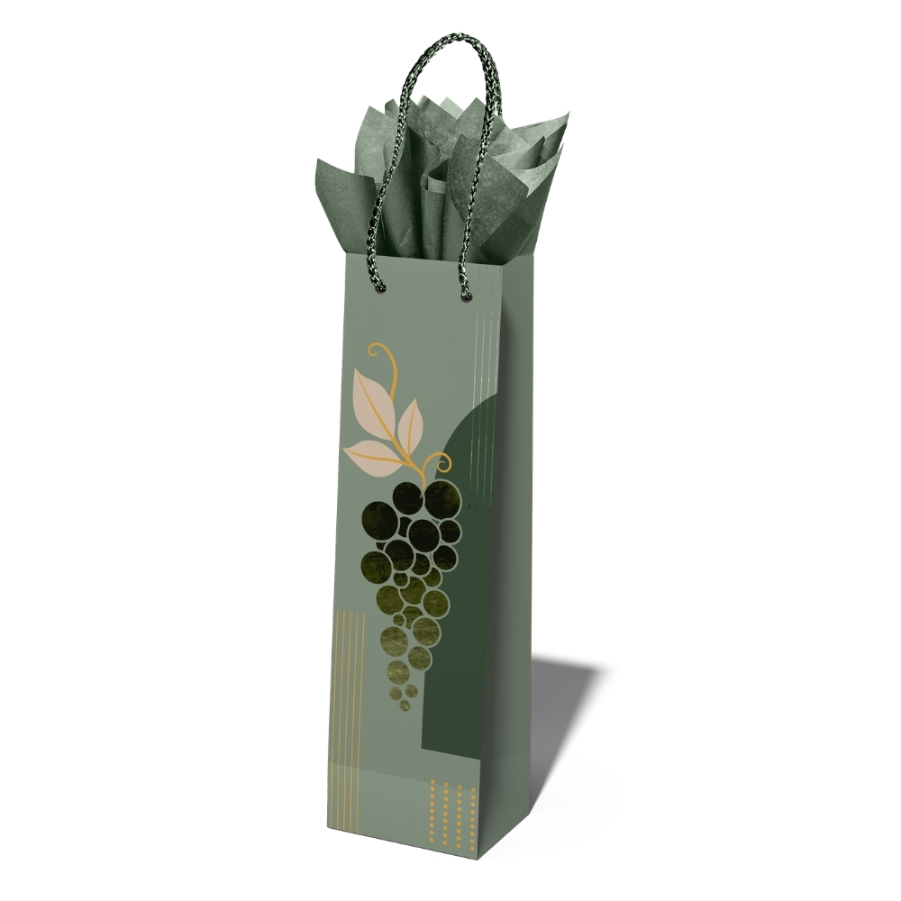 Image Wine Bottle Gift Bag - Green with Grape Design