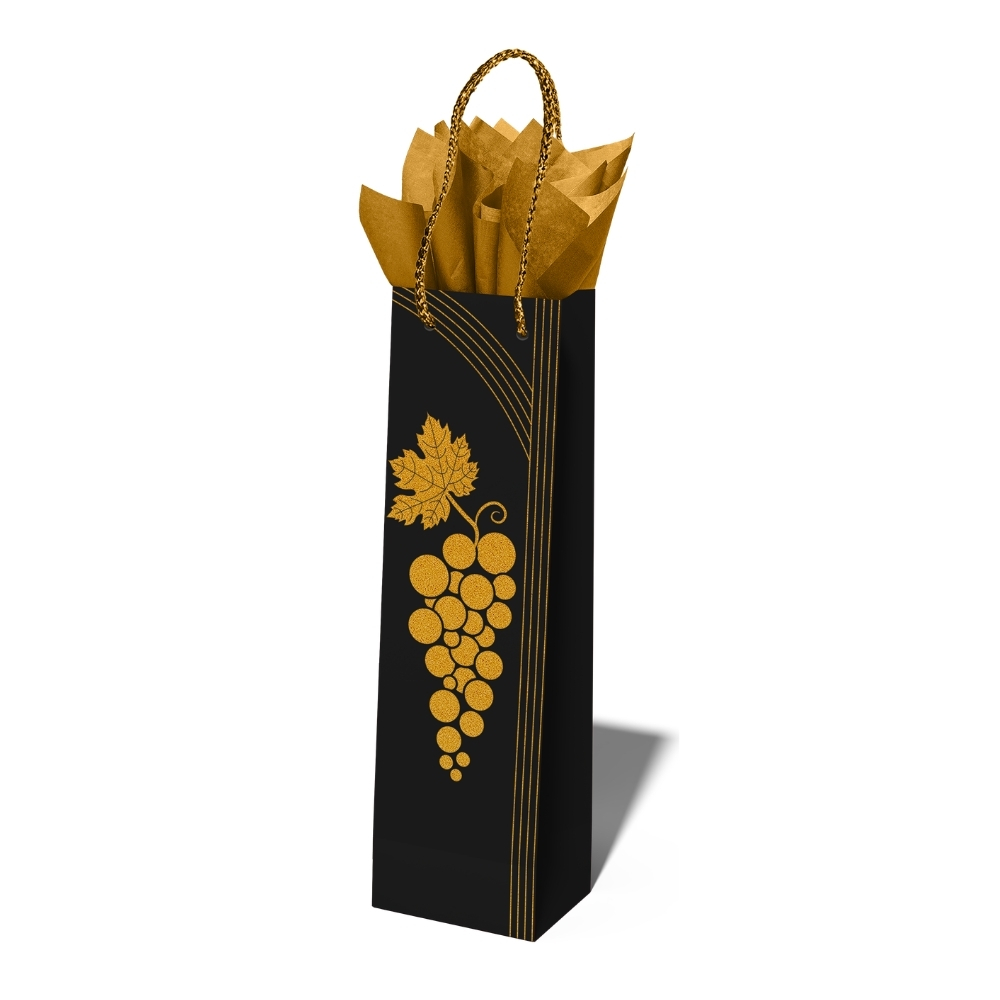 Image Wine Bottle Gift Bag - Black with Grape Design