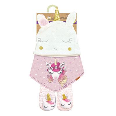 Image Set/3 Hat & Bib & Socks set - Girls - Unicorn