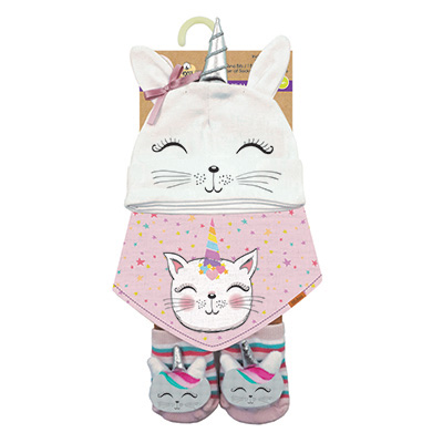 Image Ensemble de 3 mcx: Bonnet-Bandana-Bas - Filles - Chat-licorne