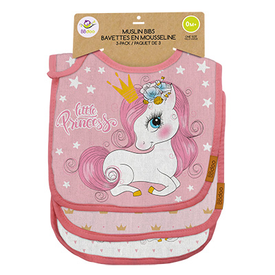 Image Ensemble de 3 mcx - Bavettes en mousseline - Filles - Licorne