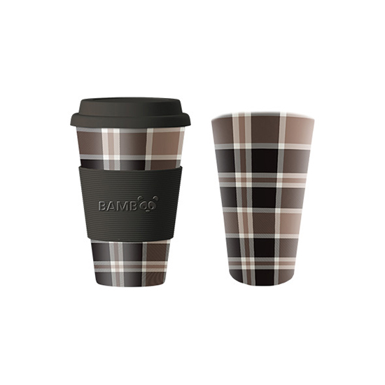 Image Bamboo Mug, Black and Beige Plaid