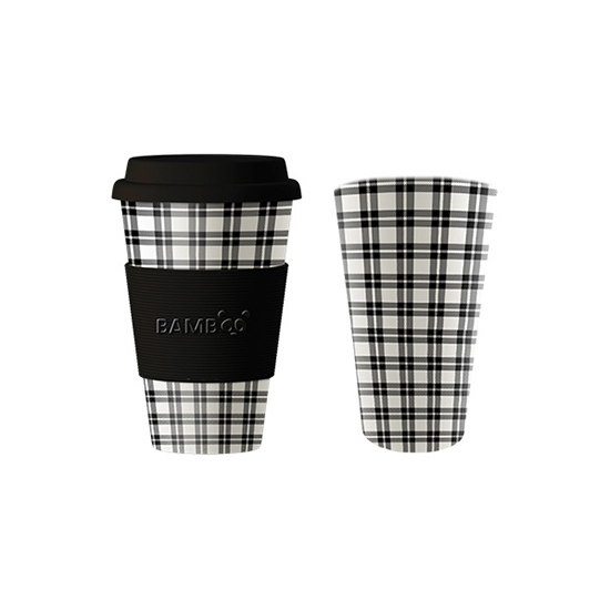 Image Bamboo Mug, Black and white plaid