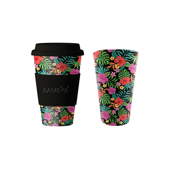 Image Tasse en bambou, Fleurs tropicales multicouleurs