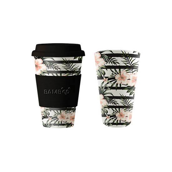 Image Tasse en bambou, Fleurs et motifs rayés