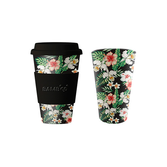 Image Tasse en bambou, Hibiscus corail