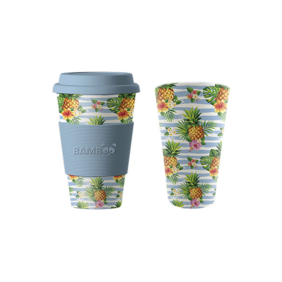 Image Bamboo Mug, Yellow hibiscus and pineapples