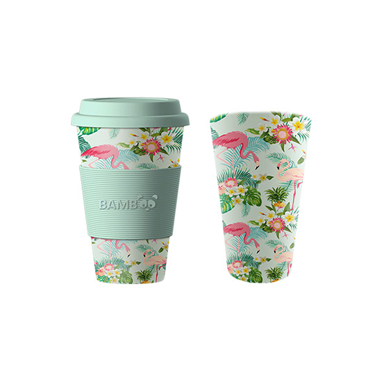 Image Bamboo Mug, Light and dark pink flamingos