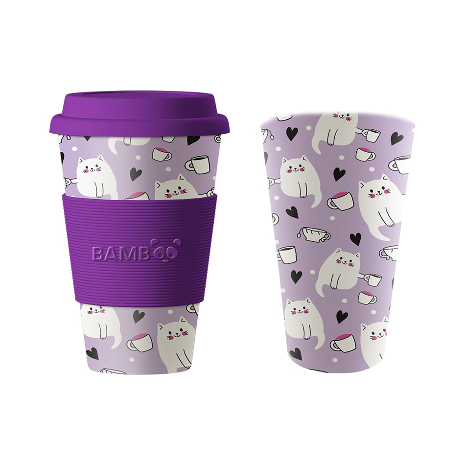 Image Tasse en bamboo, chat avec café