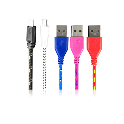 Image USB-A to Micro USB Braided Cable, 1m, 5 Assorted Colors: Pink, Blue, Red, White, Black
