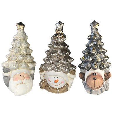 Image Trio de céramiques de Noël avec chapeaux en forme de sapin DEL
