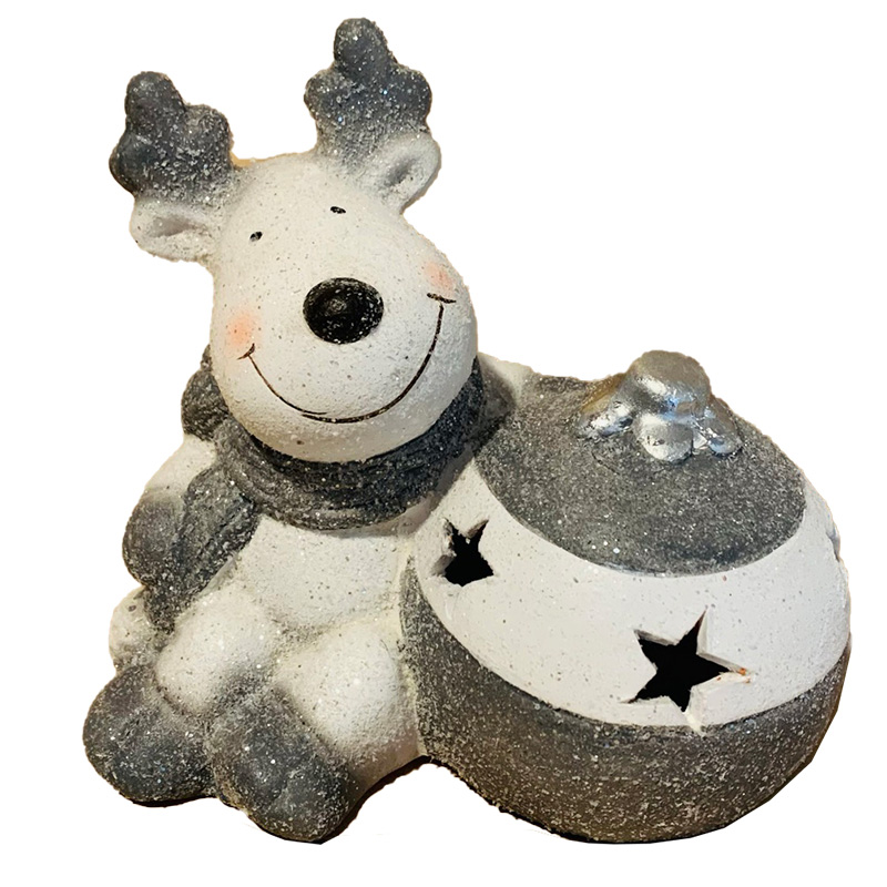 Image Sitting Moose Ceramic with LED Xmas Ball