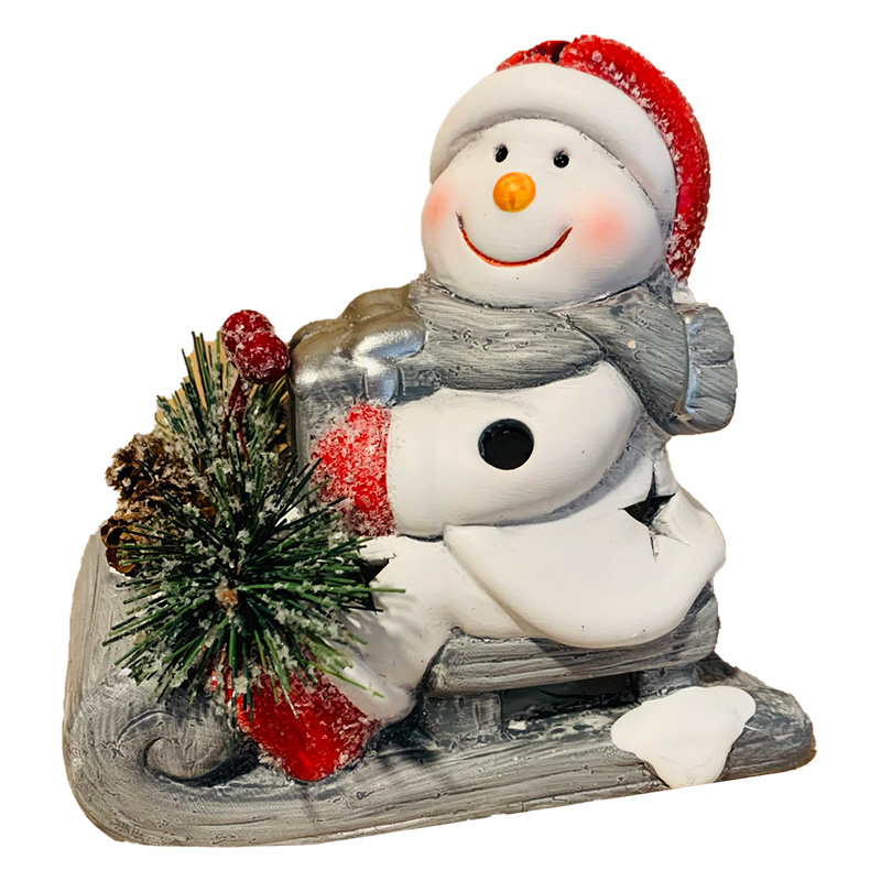 Image Céramique bonhomme de neige en traîneau - DEL