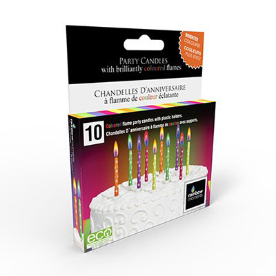 Image Coloured Flame Birthday Candles with multicoloured flames, neon colors, 10/pack (24)