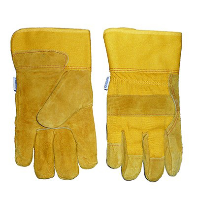 Image Lined work glove, split palms, plush lining, yellow coton