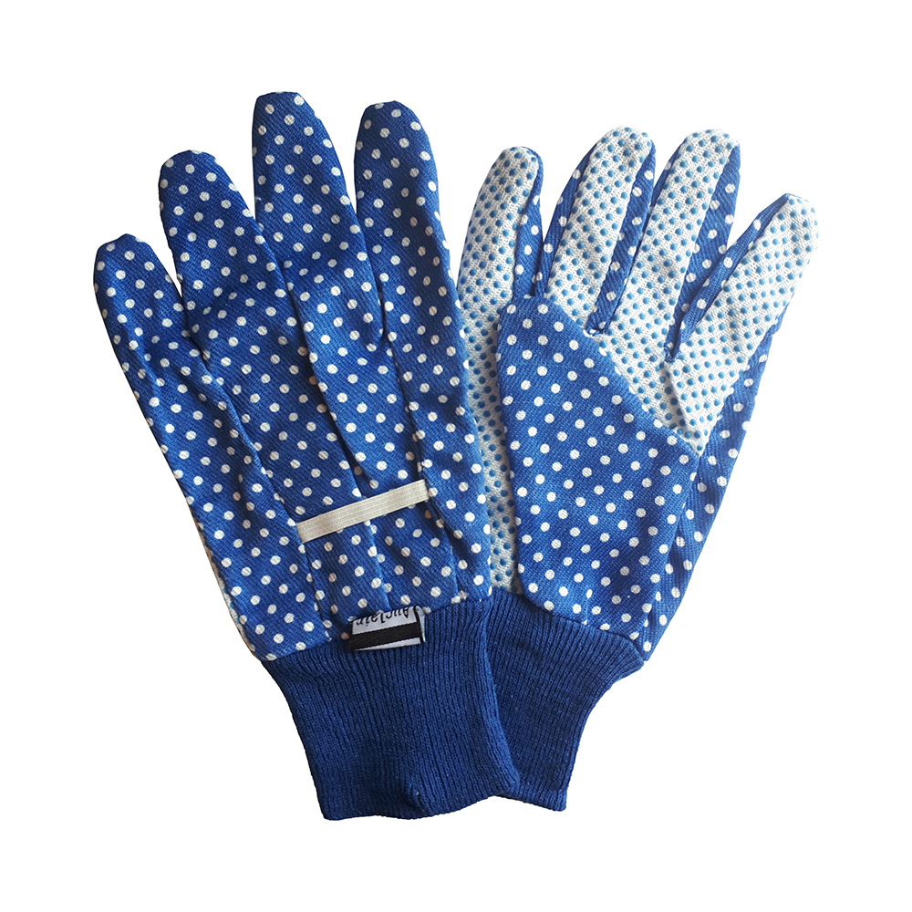 Image Gants de jardinage pour femme - bleu avec pois blancs