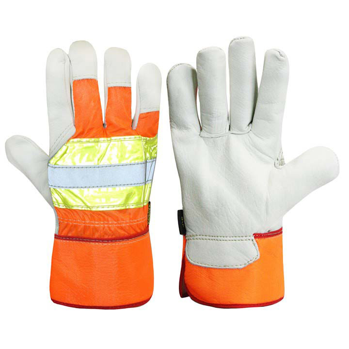 Image Gants de travail en cuir de vache avec bande fluorescente