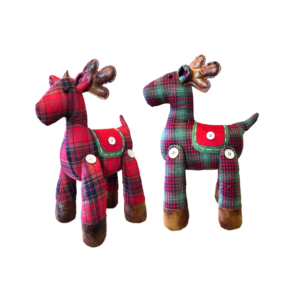 Image Duo de rennes motifs à carreaux rouge, noir & vert